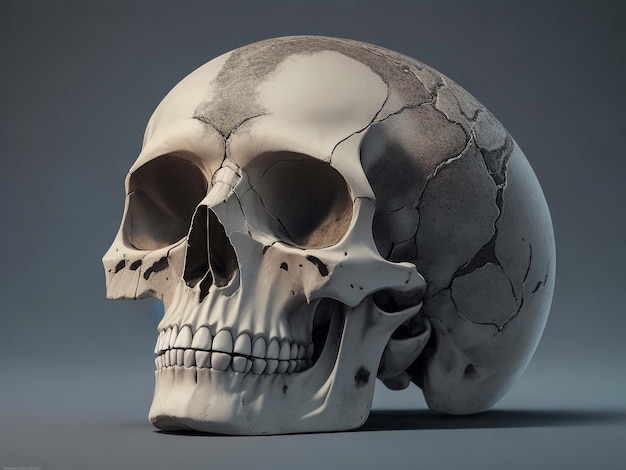 Photo human skull in different angles isolated on black background side and front views anatomy and med