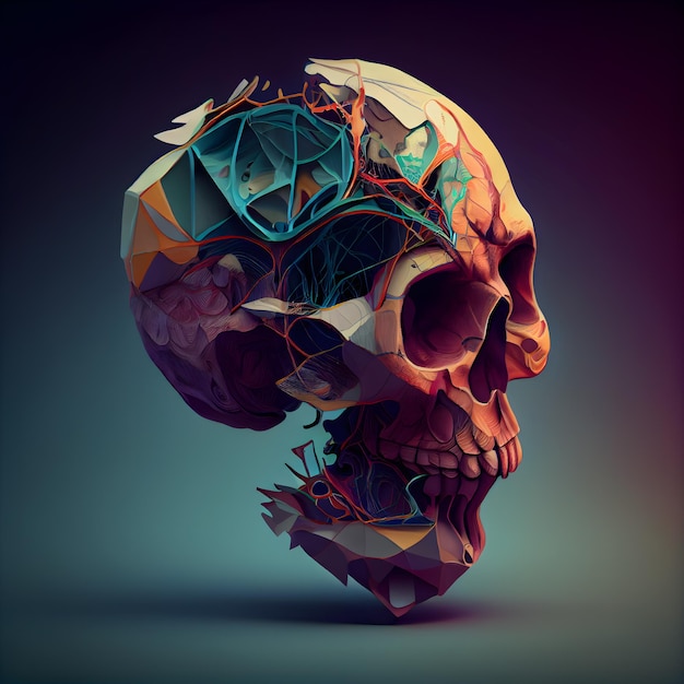 Foto cranio umano in illustrazione 3d in stile low poly design poligonale