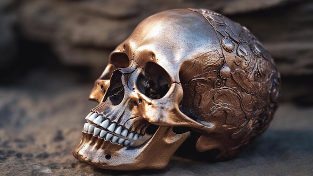 human skull on metal