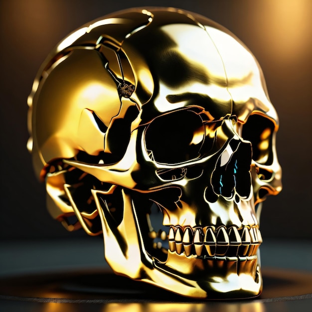 Human skull New dark background and 3d render colorful green leaves Halloween concept ai