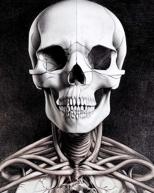 Портрет человеческого черепа на черной цифровой иллюстрации