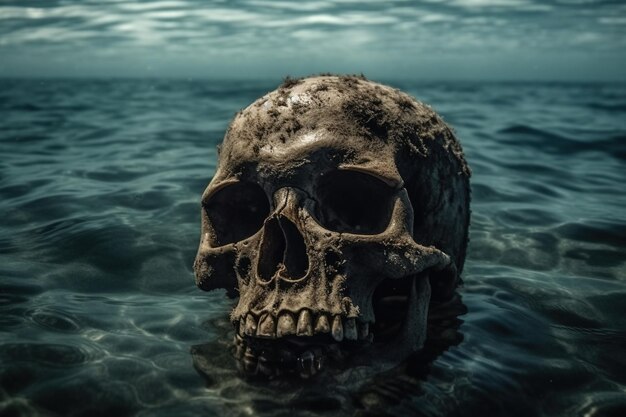 human skull in the sea