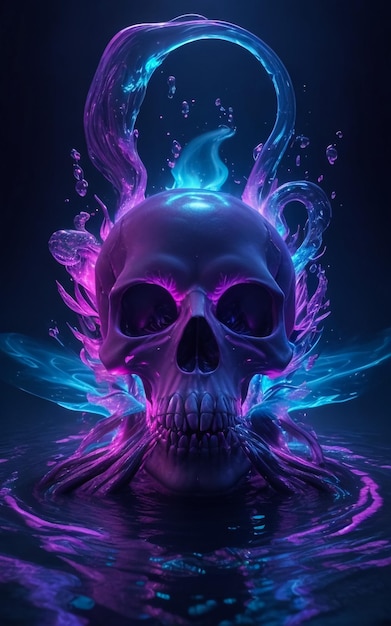 Human skull Skull in blue and orange flames Skull with fire and flames isolated on black backgroun