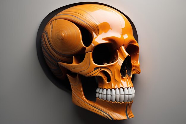 human skull on solid color background Halloween concept Close up ai generative