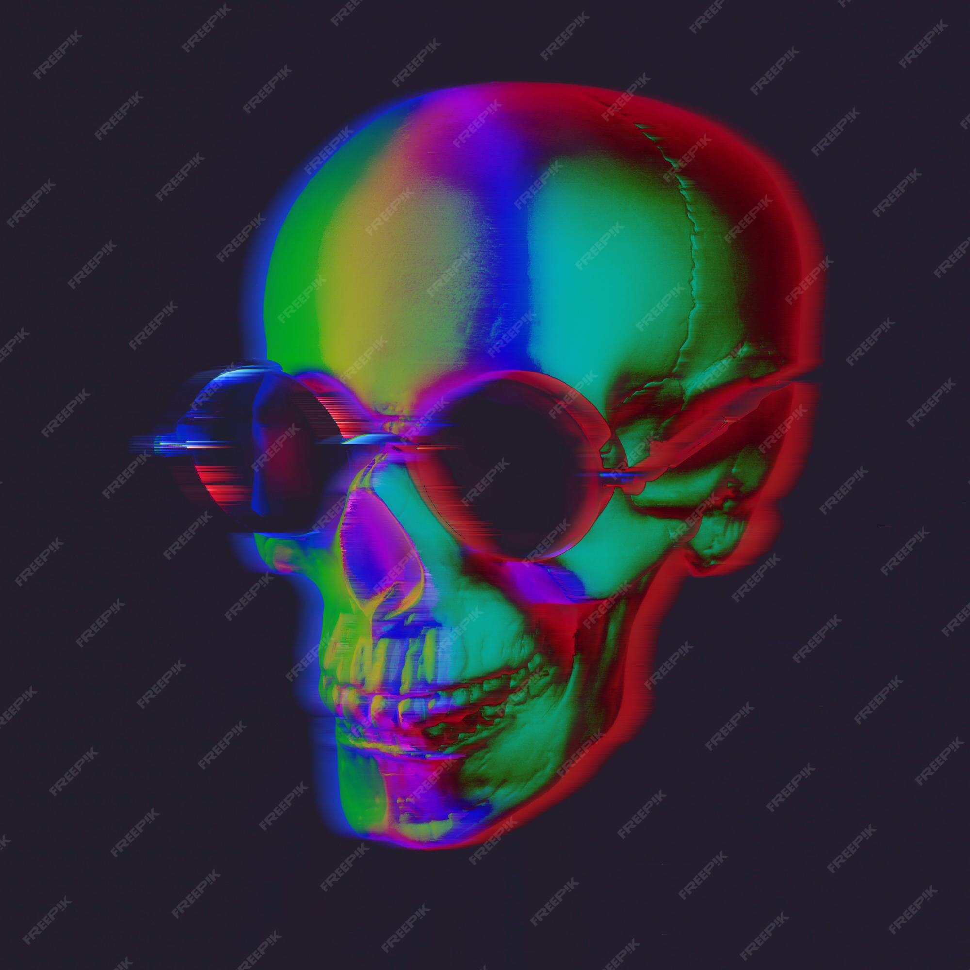 Premium Vector  Human skull on glitching display.