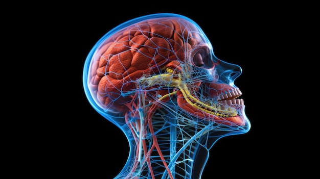 A human skull with the brain labeled with the brain labeled with the brain.