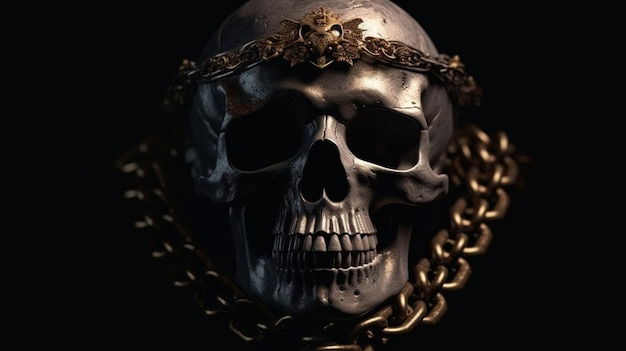 Human skull with chain on a dark backgroundgenerative ai