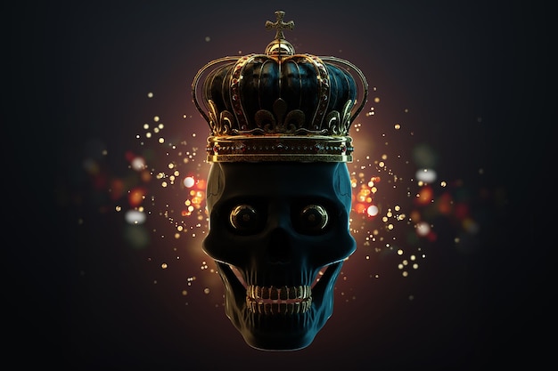 A human skull with a crown on its head a dead king Modern design magazine style creative image trendy template black and gold luxury style 3D render 3D illustration