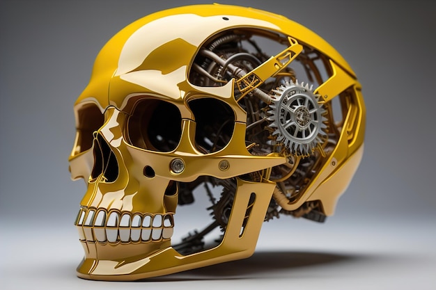 Human skull with gears and cogwheels ai generative