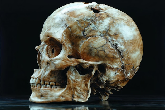 A human skull with a hole in the top