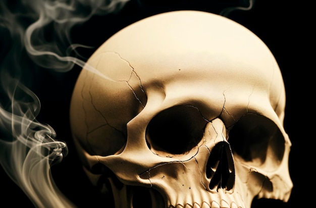 写真 黒の背景に分離された煙を持つ人間の頭蓋骨のクローズ アップ表示生成 ai