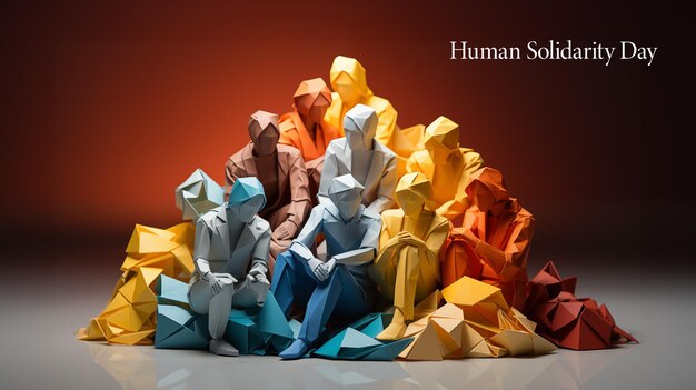 Human Solidarity Day Poster in Origami Style