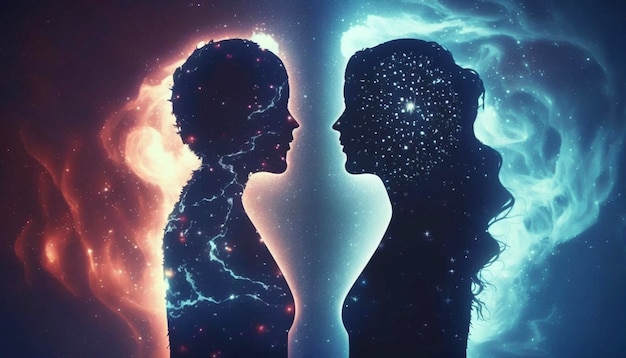 Human souls couple in love Man and woman silhouettes Generative Ai