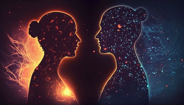 Human souls couple in love Man and woman silhouettes Generative Ai