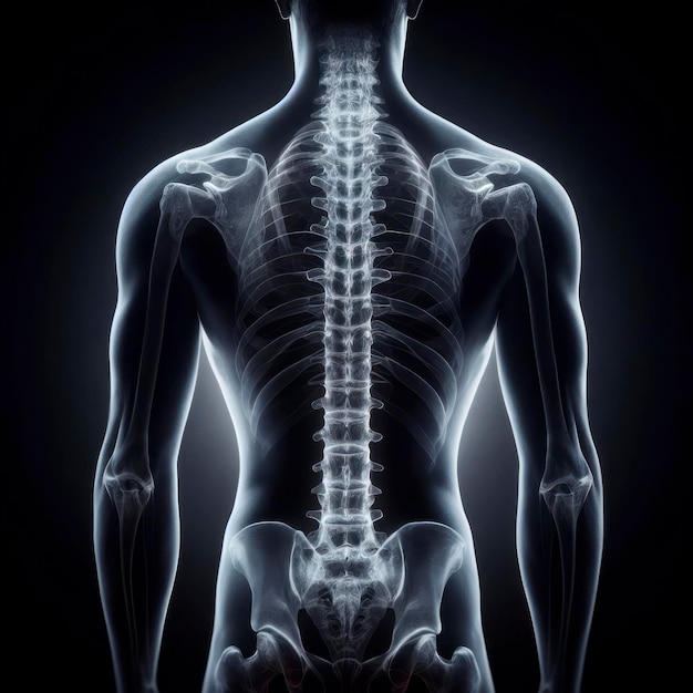 人間の脊椎の黒い背景のX線画像 (アイ・ジェネレーティブ)