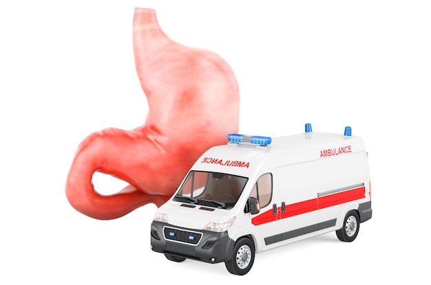 Human stomach with ambulance van 3D rendering