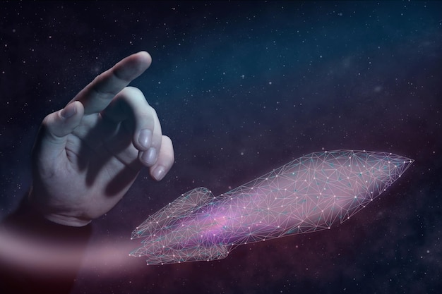 Human target spaceship low poly Nebula dust Mixed media