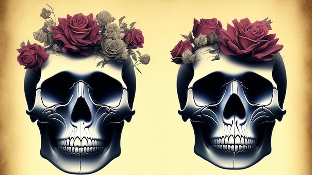 Human vintage skull with flowers