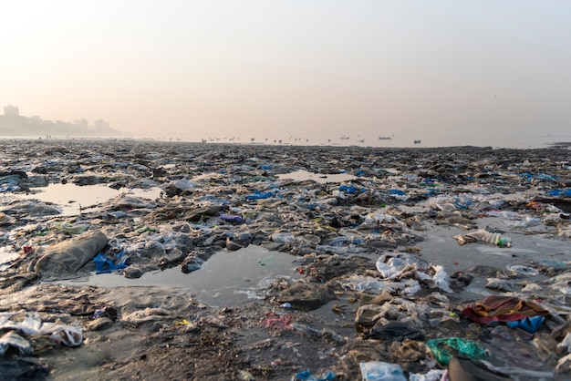 Foto rifiuti umani in spiaggia