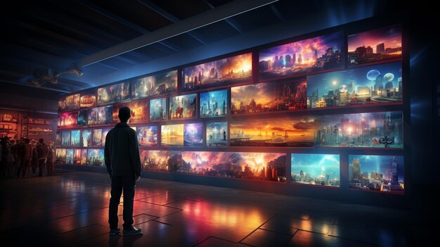 Human with a digital media wall