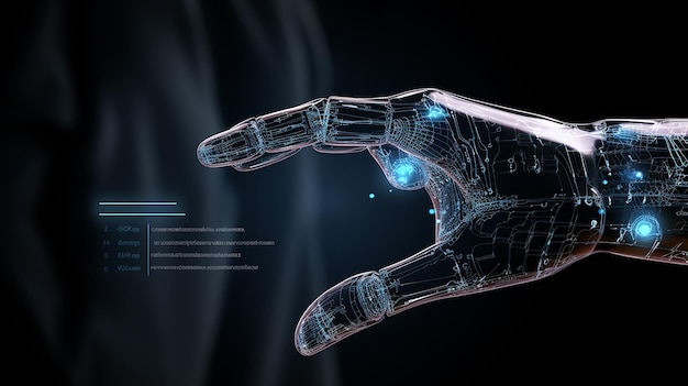 Human with five finger in hand touch 3d screen with high tech information technology background