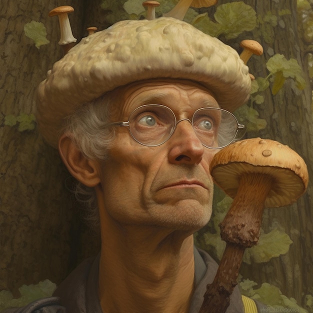 Photo human with mushrooms in eyes nose mouth and ears generative ai