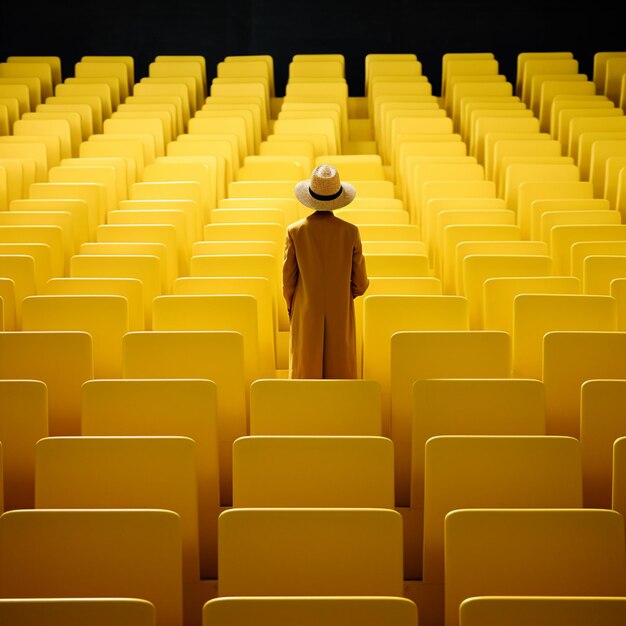 Foto human yellow hat empty stadium ai generated image