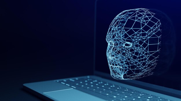 Premium Photo | A humanfaced AI appears on your computer monitor and ...
