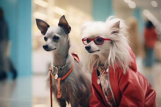 Humanlike Anthropomorphic Dogs Wearing Human Clothes and Shopping with Bags