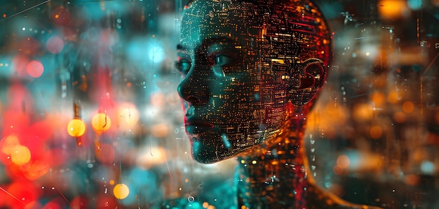 humanlike face concept artificial intelligence singularity connectivity