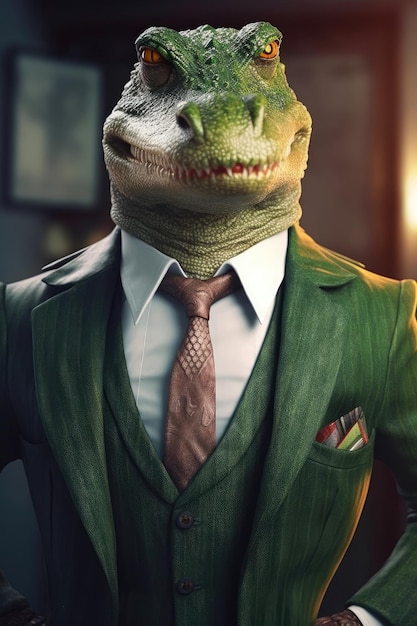 Photo a humanlike gator in a suit for business and creativity generative ai