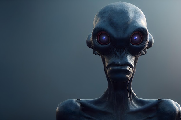 Humanoid alien portrait on gray background neural network generated art