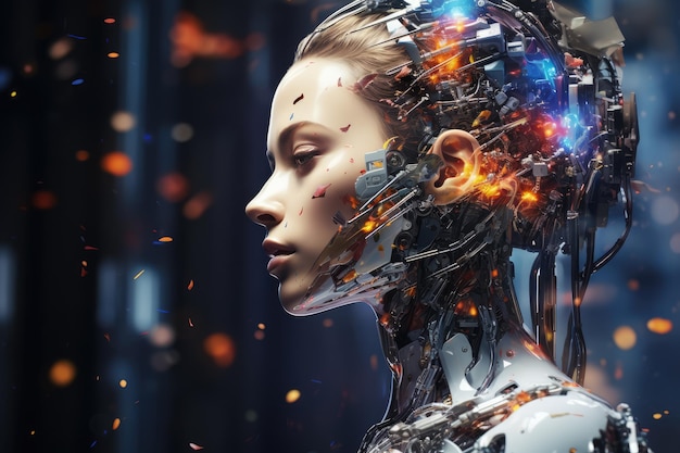 Гуманоидный андроид-художник создает сложные и захватывающие произведения искусства, созданные искусственным интеллектом.