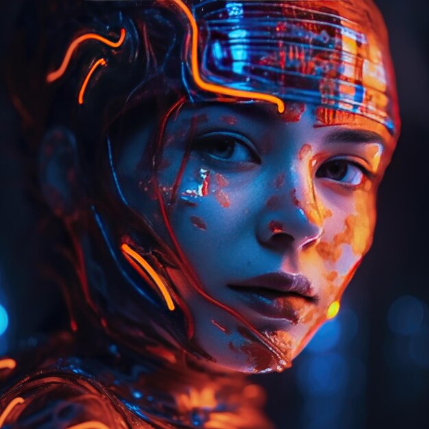 Premium AI Image | a humanoid androids positronic brain circuit through