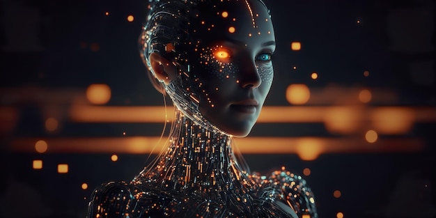 Humanoid machine with artificial intelligence Created with generative ai technology