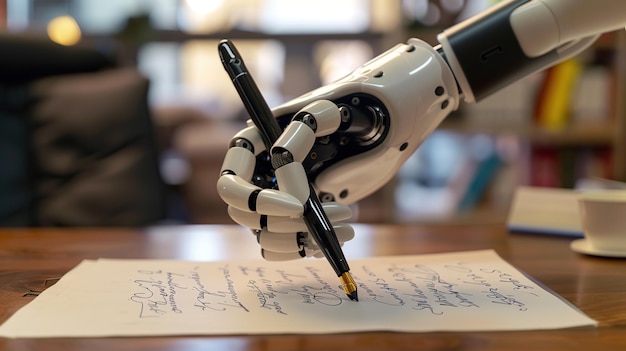 humanoid robot arm is writing with a pen