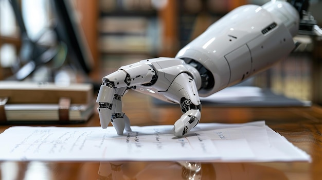 humanoid robot arm is writing with a pen