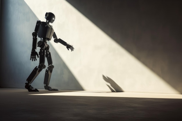 Humanoid robot reaching for its shadow Generative ai