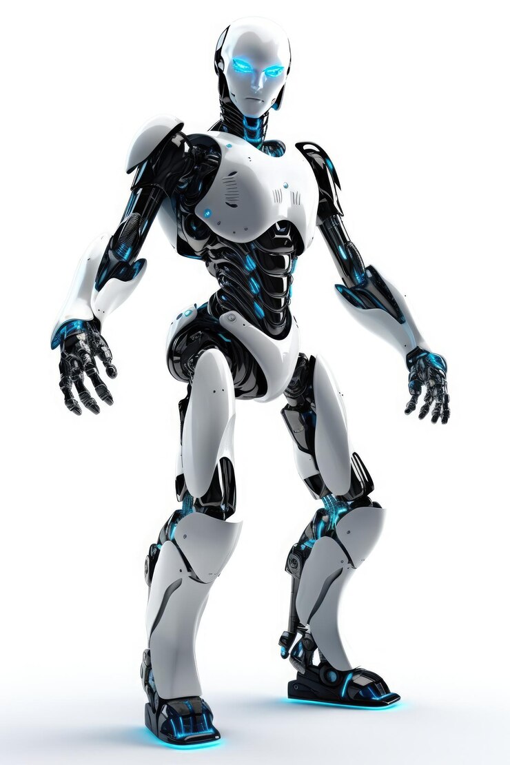 Photo humanoid robot stands against a stark white background generative ai