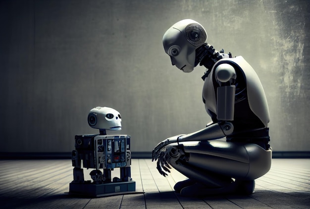 humanoid robot trainings new robot programming to teach them to use their daily lives like humans machine learning and artificial intelligence concept generative ai