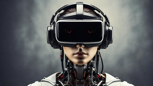 Humanoid robot wearing VR headset