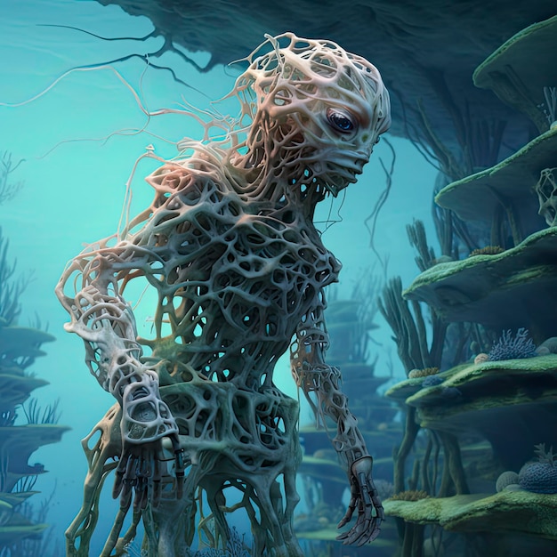 humanoid sea creature in sea