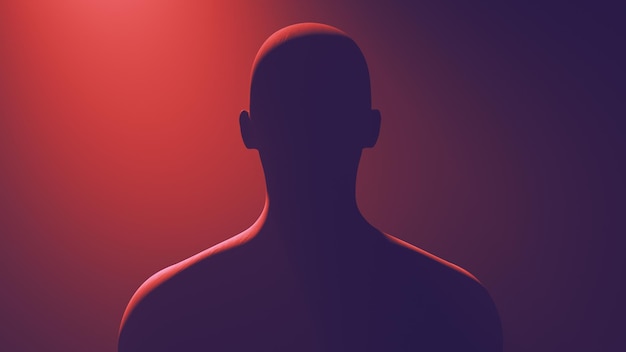 Photo humanoid silhouette back view redpurple color theme 3d illustration