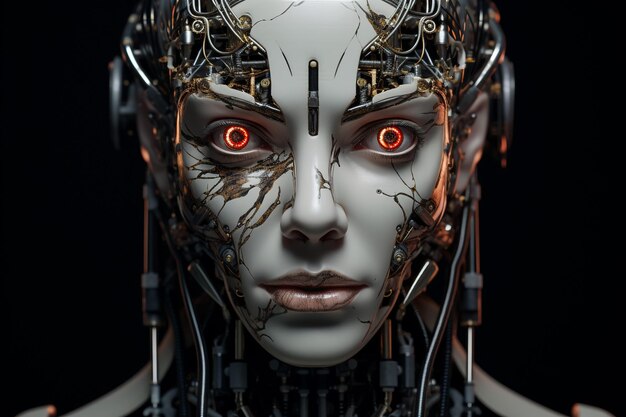 humanoïde robot op witte geïsoleerde data netwerk verbinding achtergrond vector illustratie