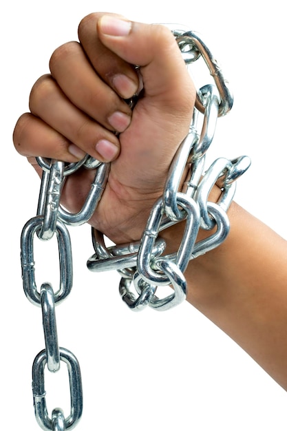 Humans handtied with a chain of metal steel