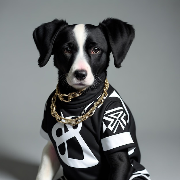 Humanshaped puppy dressed in anthropomorphic street clothes