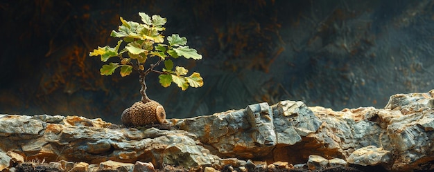 Photo humble acorn germinating into a mighty oak background