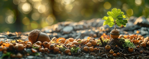 Photo humble acorn germinating into a mighty oak wallpaper