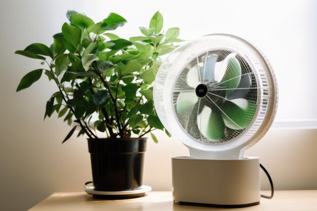 Foto umidificatore e ventilatore per mantenere il clima ideale per la coltivazione creato con l'ia generativa