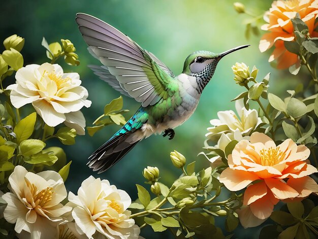 Humminbird feeding on flowers generative ai